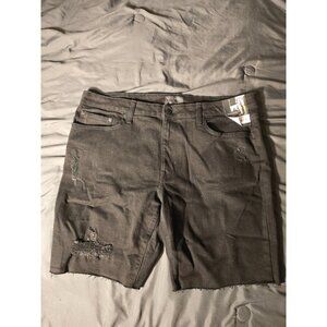 NWT New No Bo Mens Black Denim Jean Shorts Waist Size 40 Stretch Distressed